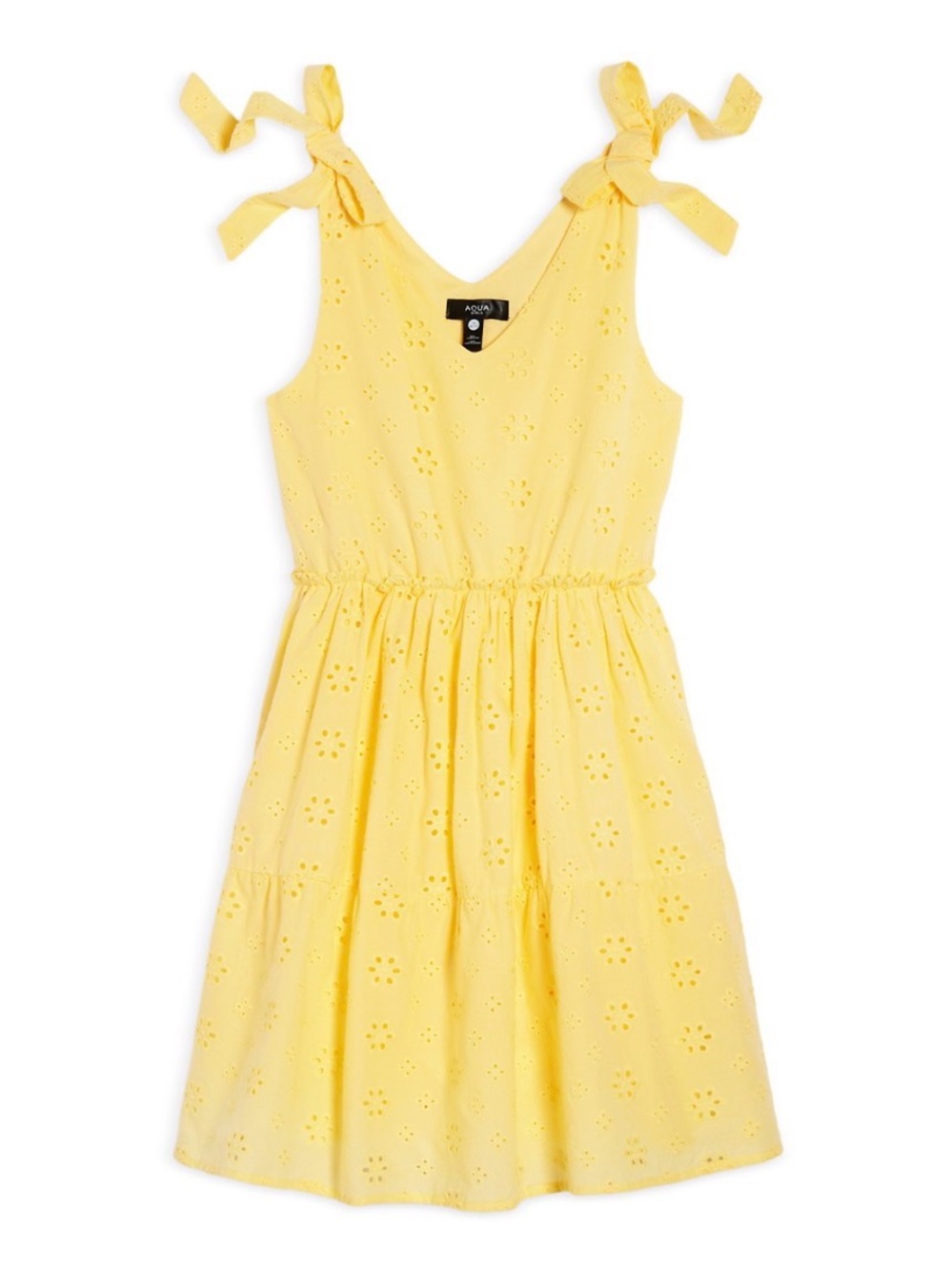 Aqua Girls' Yellow Eyelet Tie-Strap Sundress